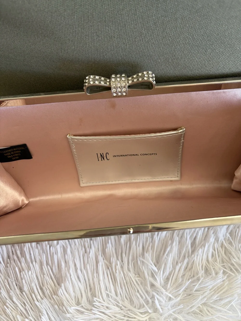 INC International Concepts Rose Gold Glitter Bow Clutch